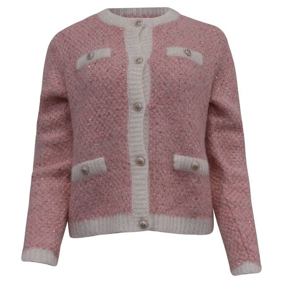 Maje Fancy Lurex Knit Cardigan in Pink Polyester - Picture 1 of 12